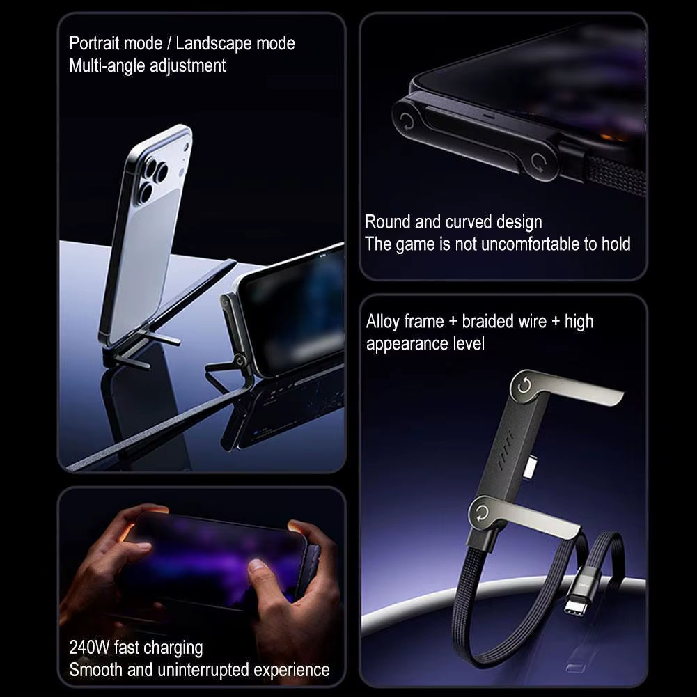 Sideways Phone Charger,Invisible Stand Charging Cable,Built in Phone Stand Charging Cord with Folding Phone Stand 2-In-1 Holder